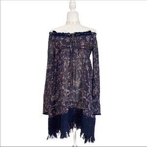 Pinko Silk Georgette Babydoll Mini Dress Lace Detailing Made in Italy